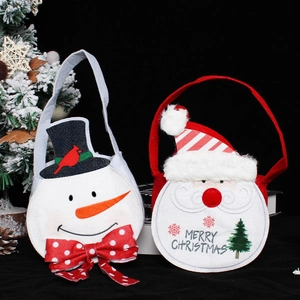 Christmas Santa and Snowman candy gift bags made of soft plush fabric for festive decor