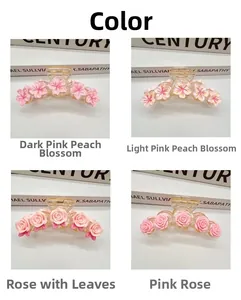 Detailed views of handmade peach blossom and rose resin hair claws in pink tones