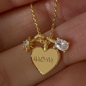 18K Gold Plated Copper Heart Locket Necklace Mom 11:11 Zirconia Star Pendant Mother's Day Gift For Women Jewelry
