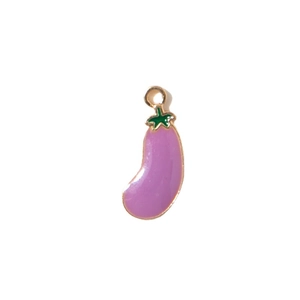 Cartoon eggplant charm pendant with purple enamel finish and gold metal loop for DIY jewelry