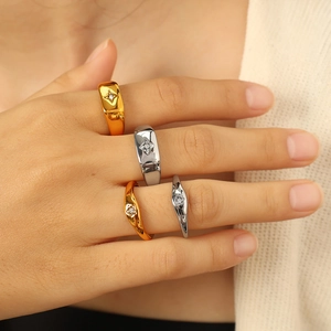 Minimalist 18k gold and silver plated rings with star patterns and inlaid diamonds