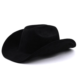 Classic black suede western cowboy hat with a curved brim for men and women