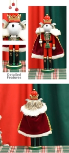 Detail view of 30cm wood mouse nutcracker king with red velvet cloak and golden crown
