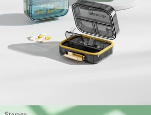 Detail of portable pill box with silicone seal ring and metal lock for moisture protection