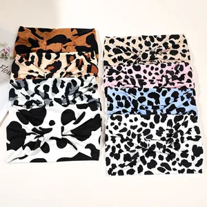 Wide Sport Headband Elastic Knitted Fabric Cross Knot Hairband Leopard Paisley Tie-Dye Print For Yoga Workout Makeup