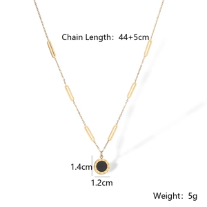 Detailed view of gold titanium necklace with roman numeral pendant and dimensions