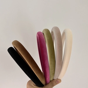 Velvet padded headbands in multiple solid colors featuring thick retro style for women