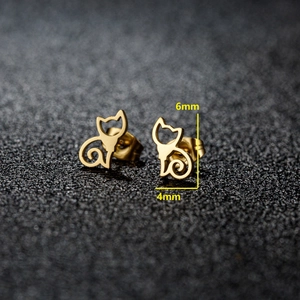 Minimalist golden cat stud earrings with metallic finish measuring 6mm by 4mm