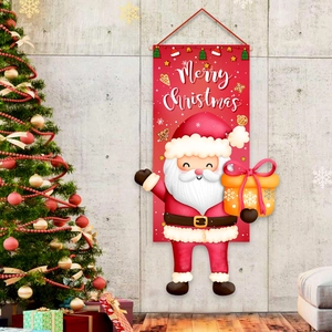 Outdoor Christmas door banner with Santa Claus design for holiday wall decoration
