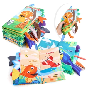 Baby Cloth Book With 3D Animal Tails Crinkle Paper Early Educational Sensory Toy Soft Polyester Fabric Washable Newborn