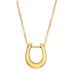 Minimalist gold horseshoe pendant necklace with polished stainless steel O-chain for women