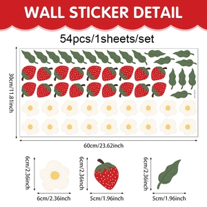 Cartoon strawberry and daisy wall sticker set with dimensions 30x60cm for home decor