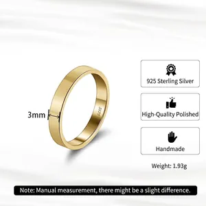 Anello minimalista da 3mm in argento sterling S925 placcato oro lucido da abbinare