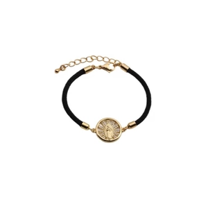 Ethno-Armband aus schwarzer Kordel mit goldener Jungfrau Maria und Zirkonia-Anhänger
