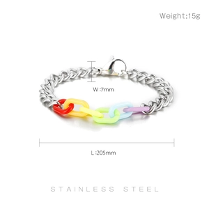 Rainbow acrylic links and stainless steel chain bracelet with precise size measurements