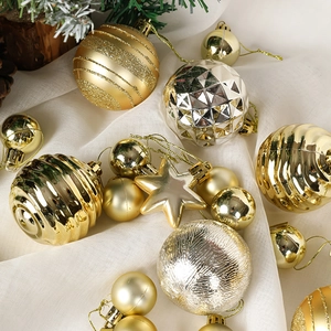 Set of 36 gold and silver Christmas ball ornaments with mixed textures and shapes