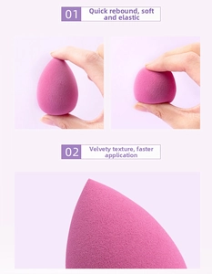 Macro shot of pink teardrop beauty sponge showing velvet suede texture and high elasticity