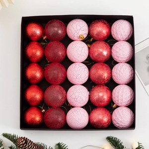 25pcs Red and Pink Christmas Ornament Set with glitter, matte, and crackle finish textures