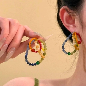 Rainbow beaded hoop earrings with sterling silver needles in vibrant summer style