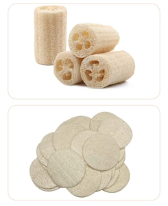Macro detail van natuurlijke loofah spons textuur met vezelachtige lagen voor bad en reiniging