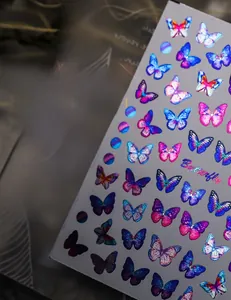 Macro detail of EM Series butterfly nail stickers with metallic rainbow gradient finish