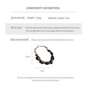 Detailed size chart for black oval link acrylic chain necklace with 55cm length specs