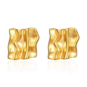 Boucles d'oreilles élégantes en acier inoxydable doré 18K avec texture plissée chic