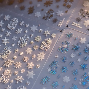 Adesivi Per Unghie 3D Rilievo Fiocco Di Neve Inverno Oro Argento Laser Autoadesivi Per Manicure Di Natale