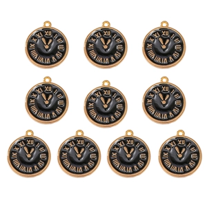 Set of 10 black and gold pocket watch pendants for DIY jewelry and keychains