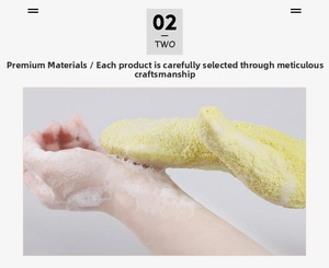 Macro shot of exfoliating yellow bath glove creating rich soap foam for skin care