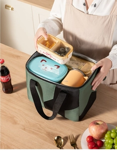 Large insulated lunch bag showing spacious interior with containers and water bottle