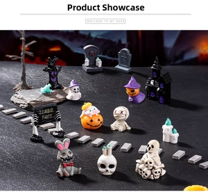 Detailed collection of Halloween miniature resin figurines including ghost and pumpkin decor