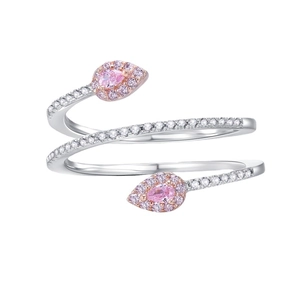 Elegant 925 sterling silver wrap ring with pear-cut pink diamonds and crystal stones