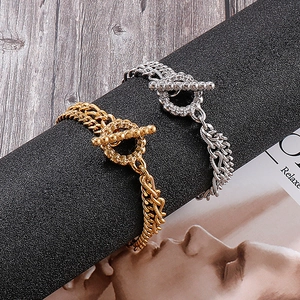Hip-hop style stainless steel chunky chain bracelet with OT clasp in gold and silver