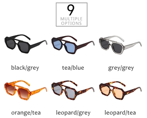 Matrix view of trendy irregular double-bridge sunglasses in six assorted color combinations