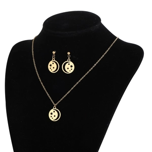 Golden stainless steel jewelry set featuring celestial moon and star pendants for women