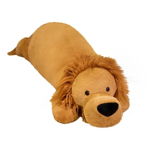 Adorable soft plush lion stuffed animal doll with brown mane and long body for kids
