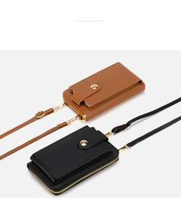 Detail of lychee pattern leather and gold metal hardware on crossbody phone bags