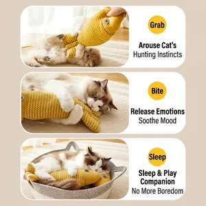 Naturgetreues gelbes Fisch-Katzenminze-Spielzeug zum Spielen und Beißen für Katzen
