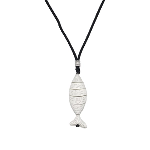 Minimalist S925 silver fish pendant necklace with black cord and detailed scale textures