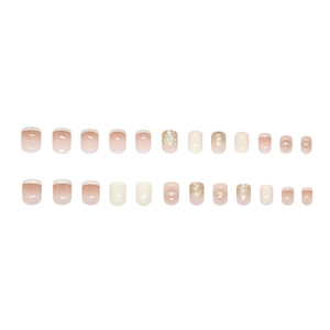 French gradient press-on nails in creamy white and champagne gold glitter 24pcs set