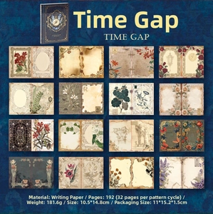 Detail of 192 pages vintage scrapbook with gold foil stamping and assorted inner page designs
