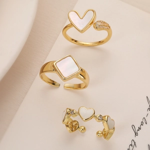 Heart Shape Adjustable Ring Copper Gold Plated With Mother Of Artificial Pearl Zircon Geometric Minimalist High End Jewelry Women