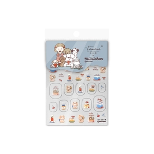 5D Embossed cute cartoon puppy and bear tea time themed nail art stickers MiC-03