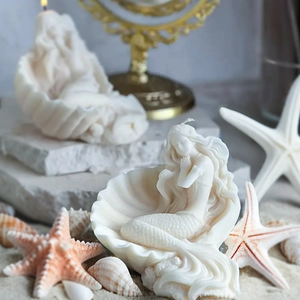 Moule En Silicone Sirène Dans Coquille DIY Bougie Parfumée Cire Savon Résine Moulage Thème Marin Étoile De Mer