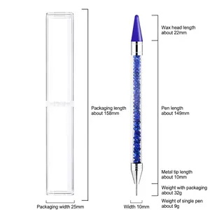 Dual-headed acrylic nail dotting tool with wax tip and metal nib in a plastic tube