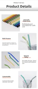 Detailed view of heat-resistant glass straws with smooth polished tips and multiple colors