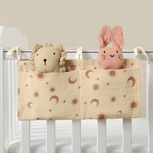 Sac De Rangement Suspendu Pour Lit Bébé Pur Coton Mousseline Organisateur De Couches Pochette De Chevet Poches