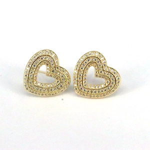 Vintage heart shaped earrings in gold finish with micro-paved sparkling cubic zirconia