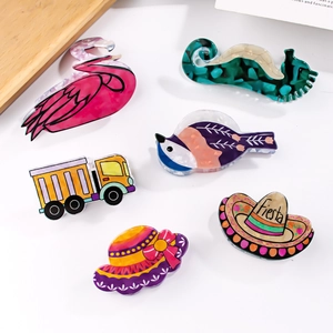 Creative Hair Clips Acetate Acrylic Cartoon Animal Truck Hat Shape Marble Texture Novelty Hair Claws For Women Girls